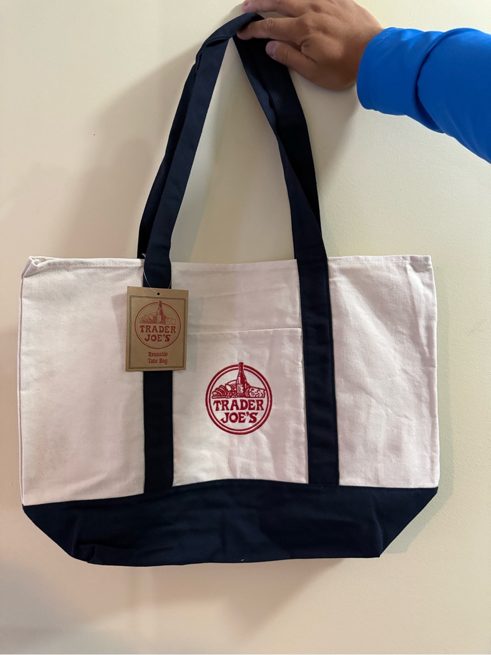Canvas Tote Bag in White and Black with Red Logo